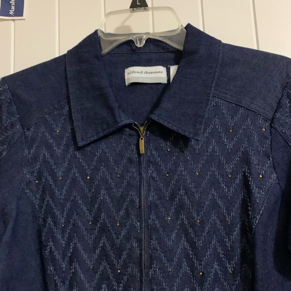 Alfred Dunner Blue denim jean jacket stretch chevron herringbone 6P nwt - Picture 3 of 8
